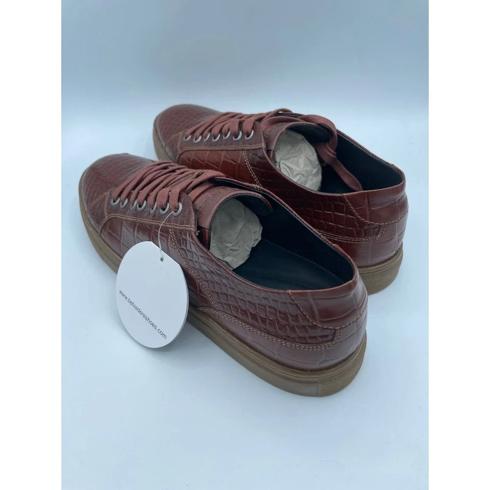Belvedere Bernardo II Cognac Crocodile Skin Men's Sneakers Size 8 D Brazil